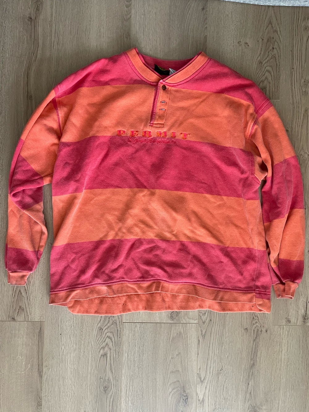 Vintage PERMIT Sportswear Orange & Pink Striped Sweater (L)